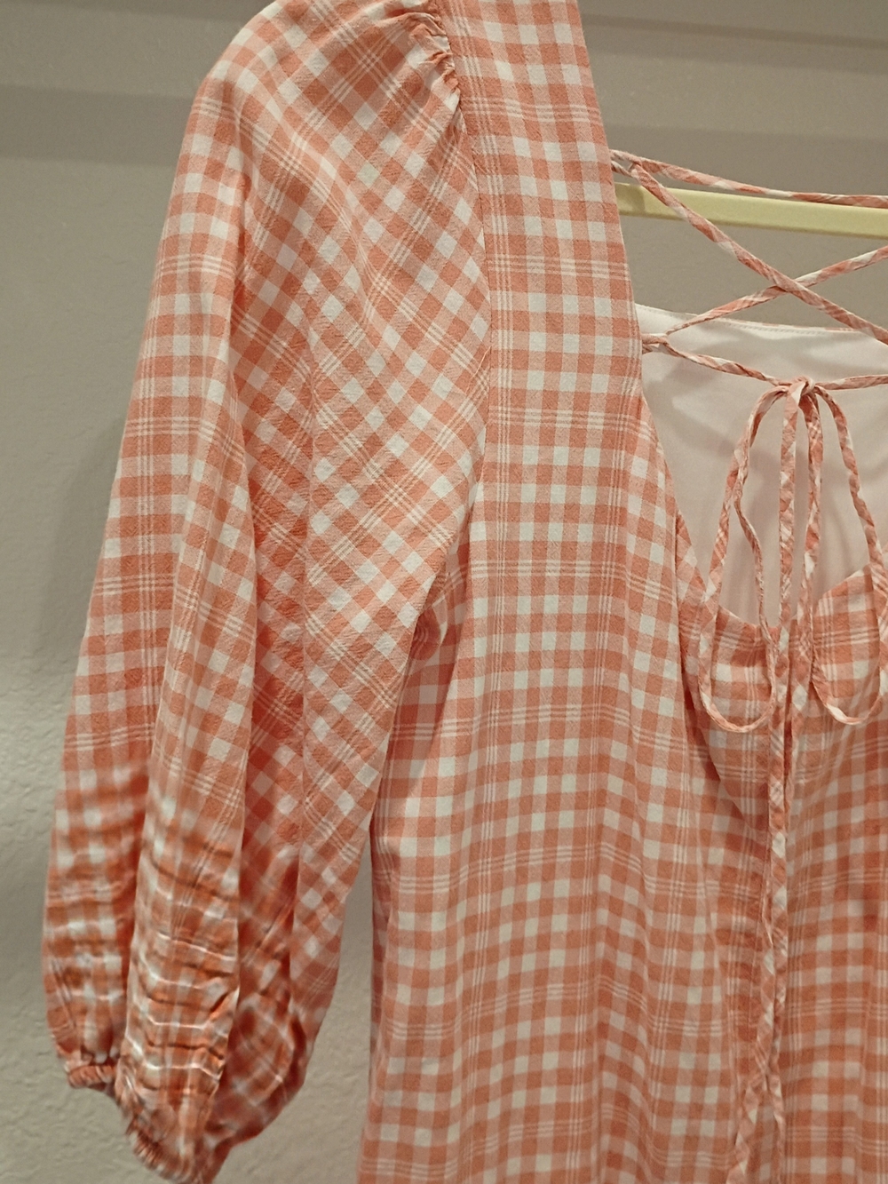 Maison tara Gingham Women's Ruffle Hem Square Neck Dress - Peach/White Size 8 - Picture 5 of 16